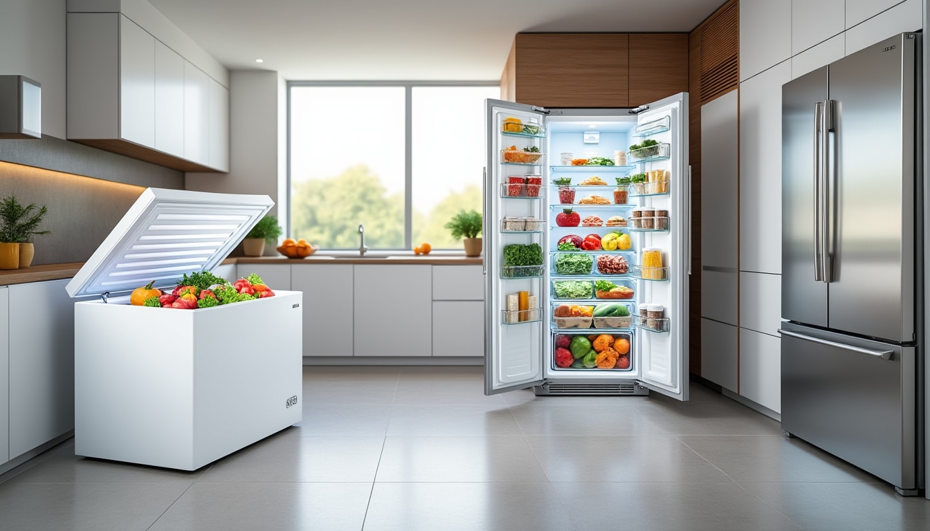 découvrez les différences entre un congélateur coffre et un congélateur armoire : capacité, encombrement, praticité et consommation énergétique pour bien choisir selon vos besoins.